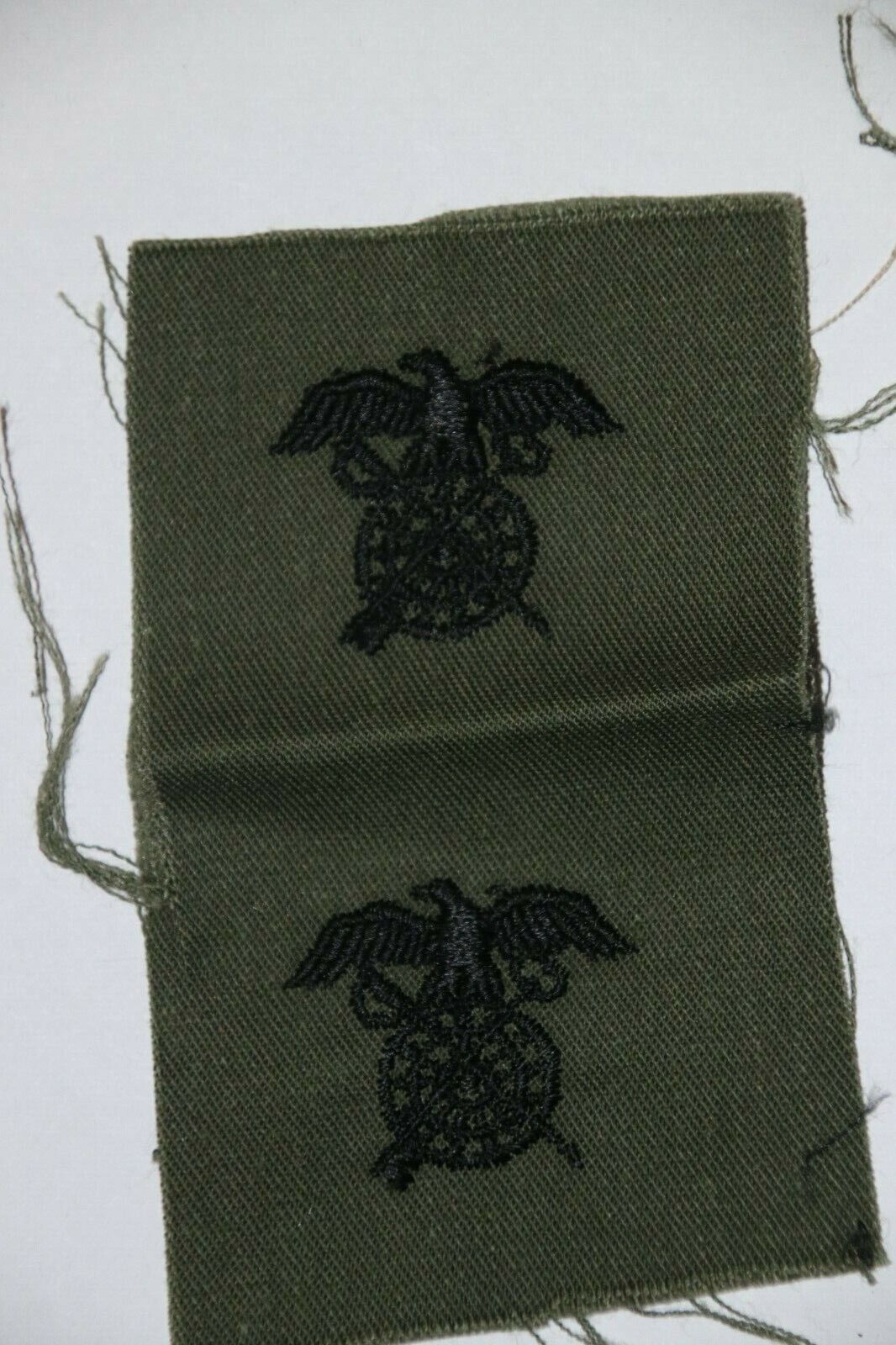 ORIGINAL US VIETNAM QUARTERMASTER CORPS OFFICER'S SUBDUED CLOTH COLLAR BADGES