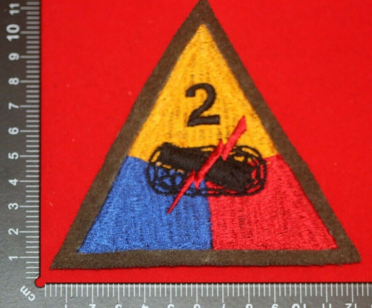 SUPERB COPY WWII US ARMY 2ND ARMOURED CLOTH SLEEVE PATCH ON WOOL